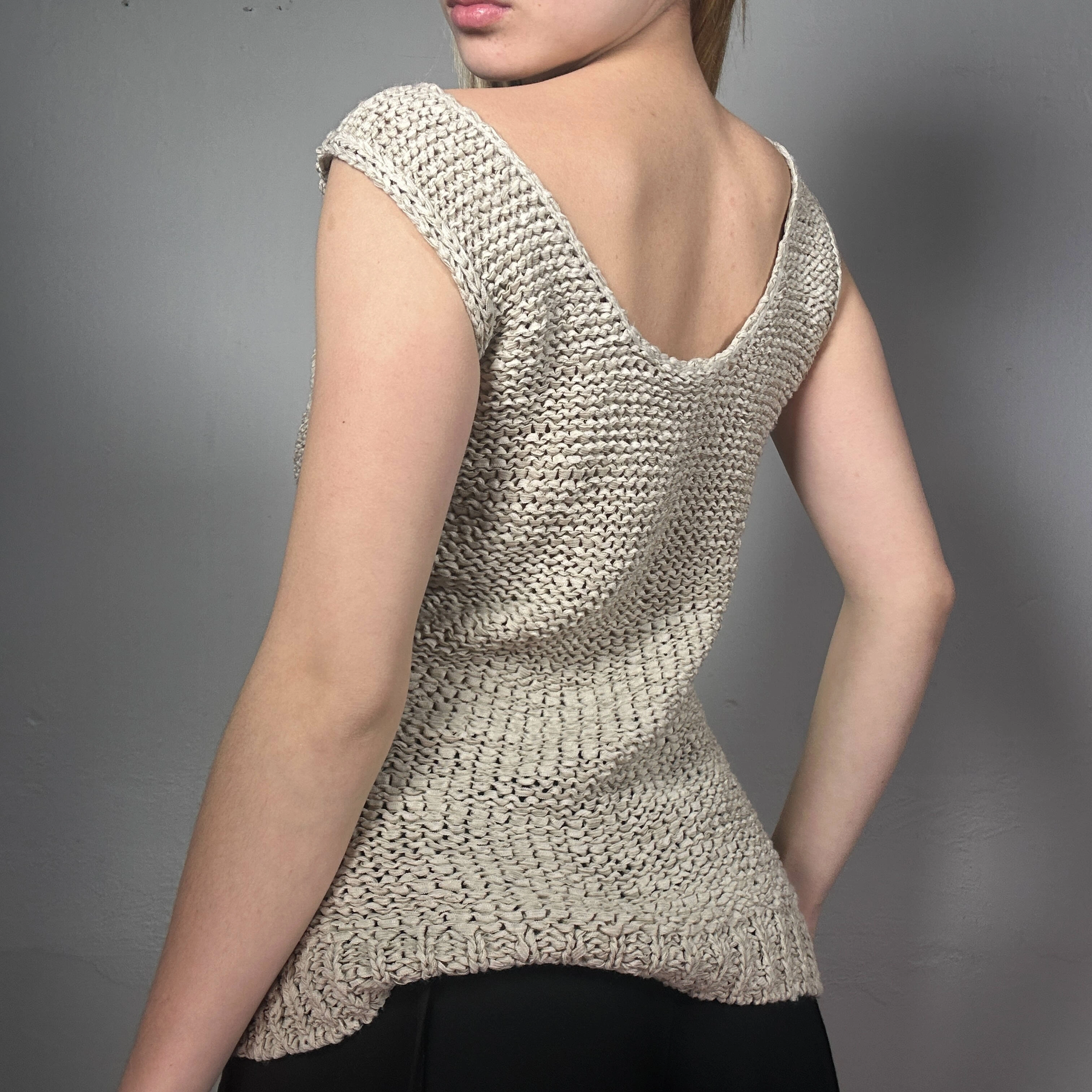 "Anni '90 Top Magico in Maglia Beige Bohemien"